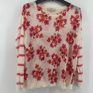 Loft | Womens Off-White Pink Floral &’ Stripe‎ Lightweight Long Sleeved Top